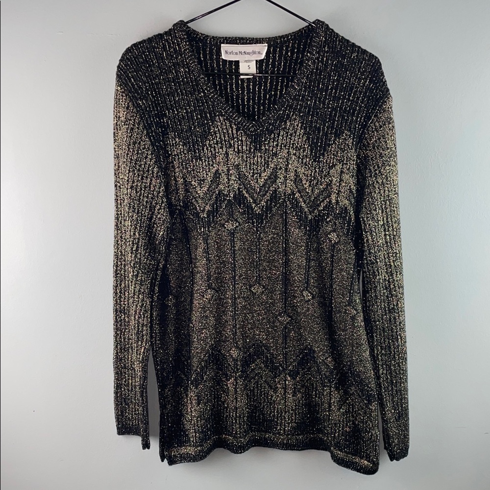 Norton McNaughton Black and Gold Knit Sweater Size S